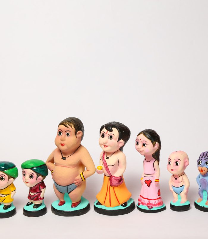 Adventurous-Chhota-Bheem-Cartoon-Handmade-Clay-Figurines-WhiteBG-SideView-RainbowFeathers.jpg