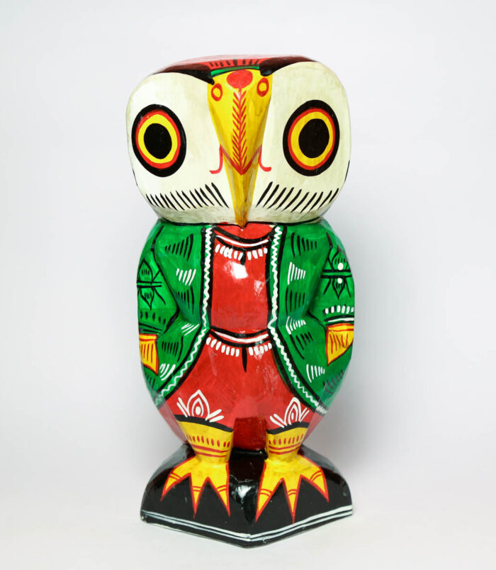 Go-Lucky-Wooden-Owl-Handcrafted-Showpiece–15-Inches-WhiteBG-RainbowFeathers.jpg