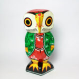 Go-Lucky-Wooden-Owl-Handcrafted-Showpiece–15-Inches-WhiteBG-TopView-RainbowFeathers.jpg