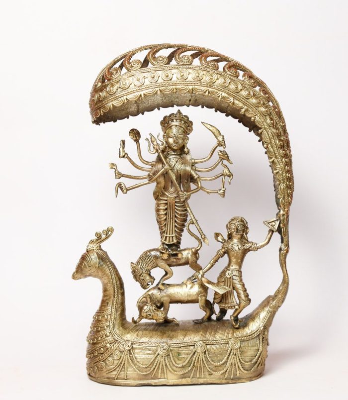 Goddess-Durga-on-Mor-in-Intricate-Dhokra-Art-Form-WhiteBG-RainbowFeathers.jpg