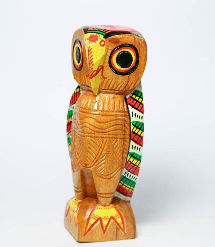 Night-Bird-Owl-Couple-Set-Handmade-Wooden-Showpieces-Set-of-2-Owls–8-Inches-WhiteBG-SideView-RainbowFeathers.jpg