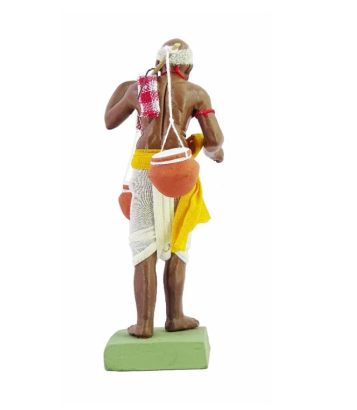 The-Indian-Curd-Seller-Handmade-Clay-Figurine-WhiteBG-BackView-RainbowFeathers.jpg