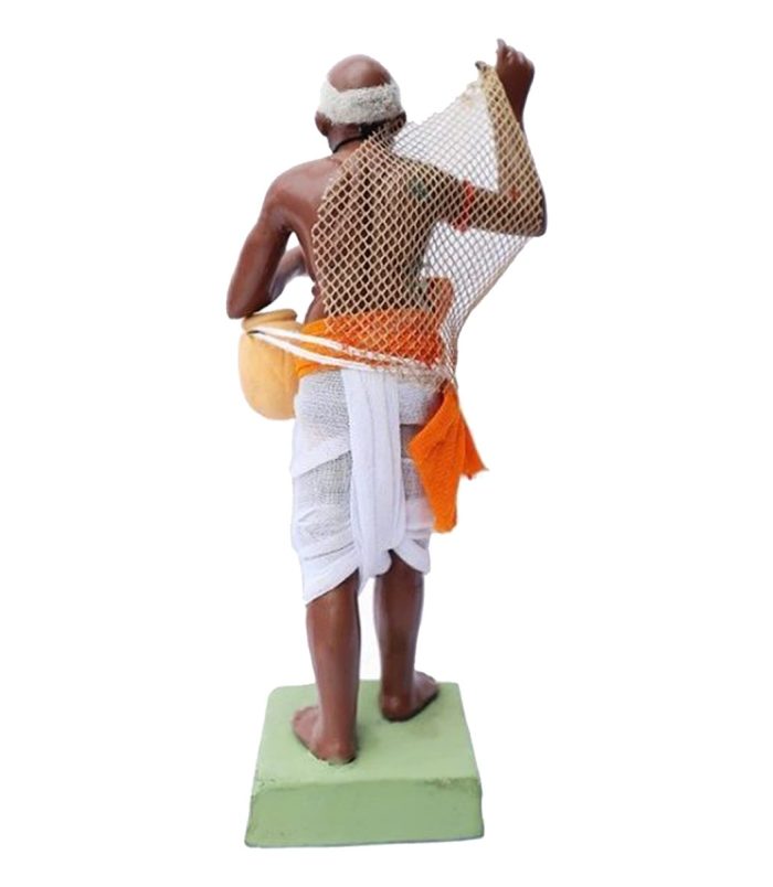 The-Indian-Fisherman-Handmade-Hand-Crafted-Clay-Figurine-WhiteBG-BackView-RainbowFeathers.jpg