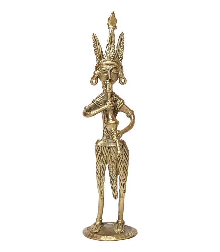 Tribal-Musician-Playing-Piper-Handmade-WhiteBG-Dhokra-Figurine-RainbowFeathers.jpg