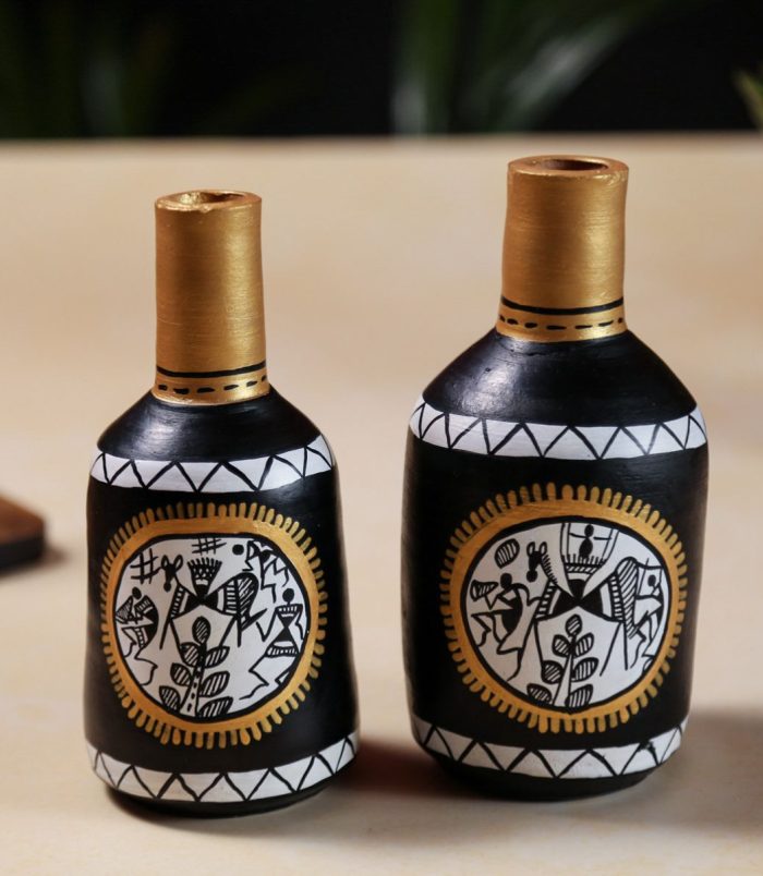 Warli-Hand-Painted-Coal-Black-Combo-Earthen-Terracotta-Vases-Set-of-2-Vases-RainbowFeathers.jpg
