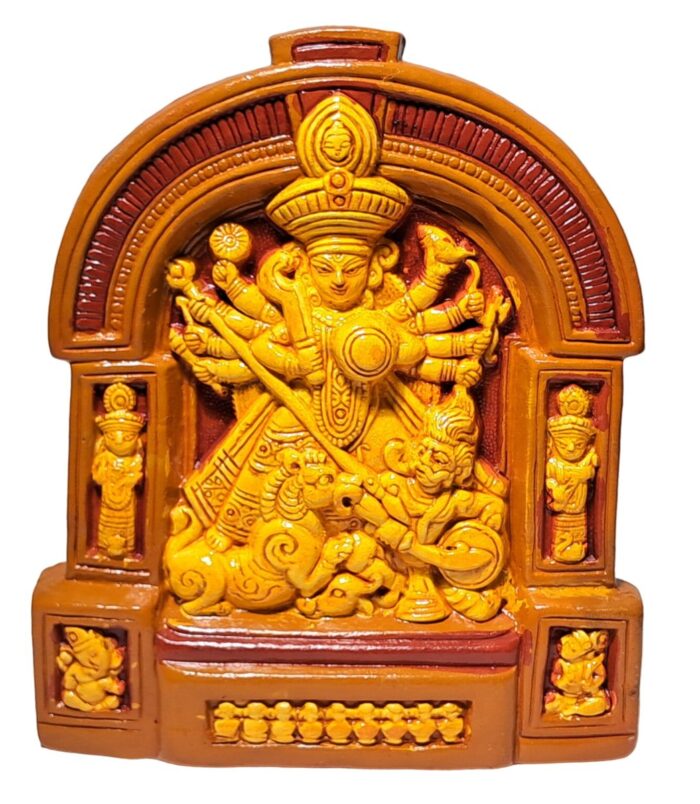 Terracotta-Bonedi-Barir-Maa-Durga-WhiteBG-RainbowFeathers
