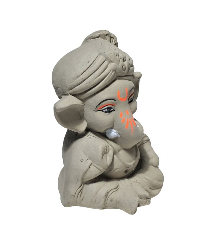 Terracotta-Handmade-Eco-Friendly-Ganesha-WhiteBG-RightView-RainbowFeathers