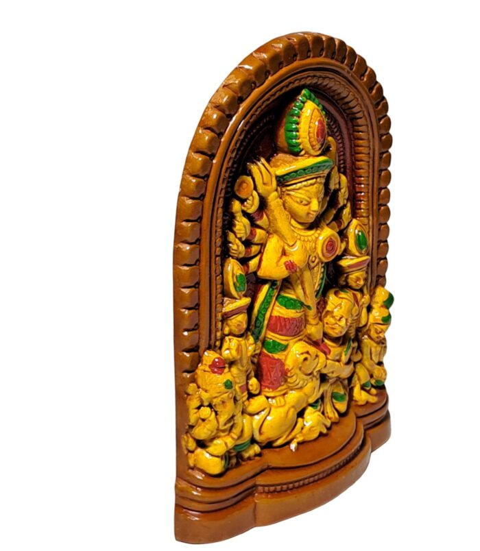 Terracotta-Handpainted-Ekachala-Durga-Small-Size-WhiteBG-RightView-RainbowFeathers Terracotta-Handpainted-Ekachala-Durga-Small-Size-WhiteBG-RightView-RainbowFeathers