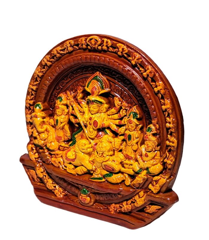 Terracotta-Handpainted-Miniature-Maa-Durga-WhiteBG-RightView-RainbowFeathers Terracotta-Handpainted-Miniature-Maa-Durga-WhiteBG-RightView-RainbowFeathers