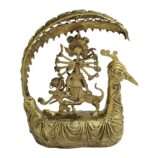 Dhokra-Mor-Pankh-Devi-Durga-Small-WhiteBG-BackView-RainbowFeathers