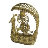 Dhokra-Mor-Pankh-Devi-Durga-Small-WhiteBG-RightView-RainbowFeathers