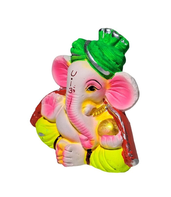 Terracotta-Hand-Carved-Decorative-Ganesha-Showpiece-WhiteBG-LeftView-RainbowFeathers
