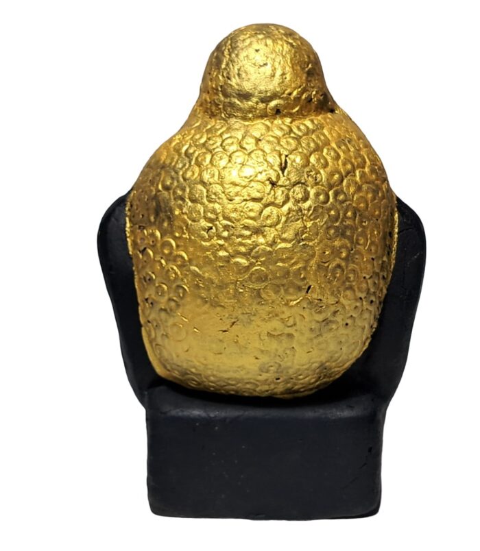 Terracotta-Handmade-Decorative-Buddha-Face-WhiteBG-BackView-RainbowFeathers