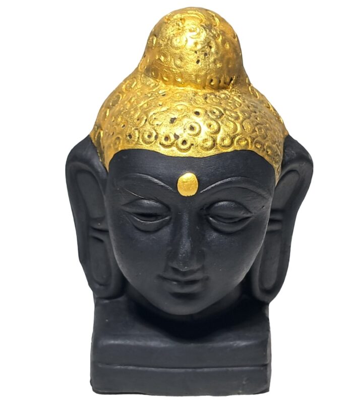 Terracotta-Handmade-Decorative-Buddha-Face-WhiteBG-RainbowFeathers