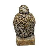 Terracotta-Handpainted-Buddha-Face-WhiteBG-BackView-RainbowFeathers