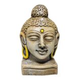 Terracotta-Handpainted-Buddha-Face-WhiteBG-RainbowFeathers