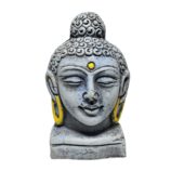 Terracotta-Handpainted-Buddha-Face-WhiteBG-RainbowFeathers