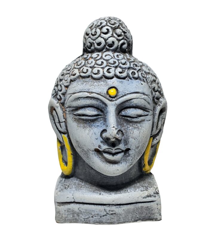 Terracotta-Handpainted-Buddha-Face-WhiteBG-RainbowFeathers