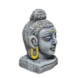 Terracotta-Handpainted-Buddha-Face-WhiteBG-RightView-RainbowFeathers