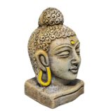 Terracotta-Handpainted-Buddha-Face-WhiteBG-RightView-RainbowFeathers