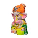 Terracotta-Handpainted-Decorative-Ganesha-Idol-WhiteBG-LeftView-RainbowFeathers