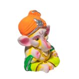 Terracotta-Handpainted-Decorative-Ganesha-Idol-WhiteBG-RightView-RainbowFeathers