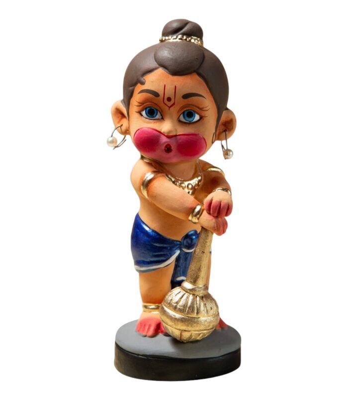 Bal-Hanuman-Handmade-Clay-Figurine-WhiteBG-RightView-RainbowFeathers-Photoroom