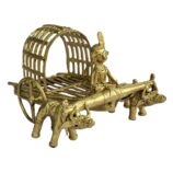 Dhokra-Bullock-Cart-Hand-Crafted-Decorative-Showpiece-WhiteBG-LeftView-RainbowFeathers