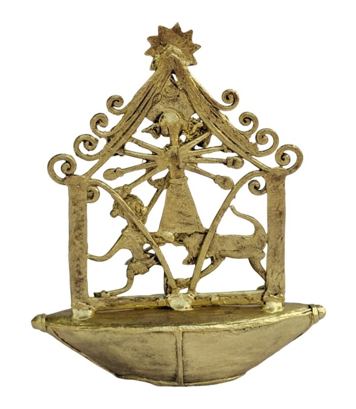 Dhokra-Devi-Durga-on-Boat-WhiteBG-BackView-RainbowFeathers