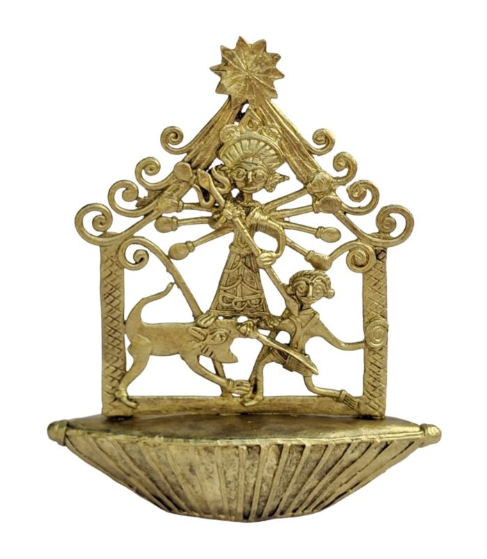 Dhokra-Devi-Durga-on-Boat-WhiteBG-RainbowFeathers