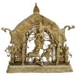 Dhokra-Devi-Durga-with-Gorgeous-Mor-Backdrop-WhiteBG-RainbowFeathers