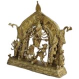 Dhokra-Devi-Durga-with-Gorgeous-Mor-Backdrop-WhiteBG-RightView-RainbowFeathers