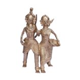 Dhokra-Farmer-Couple-Hand-Crafted-Decorative-Showpiece-WhiteBG-RainbowFeathers