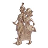 Dhokra-Farmer-Couple-Hand-Crafted-Decorative-Showpiece-WhiteBG-RightView-RainbowFeathers