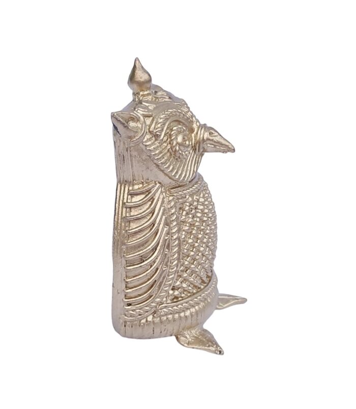 Dhokra-Owl-Hand-Crafted-Decorative-Showpiece-WhiteBG-LeftView-RainbowFeathers
