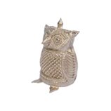 Dhokra-Owl-Hand-Crafted-Decorative-Showpiece-WhiteBG-RightView-RainbowFeathers