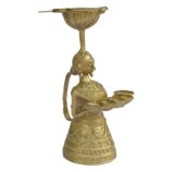 Dhokra-Tribal-Lady-with-Diya-WhiteBG-LeftView-RainbowFeathers