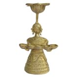 Dhokra-Tribal-Lady-with-Diya-WhiteBG-RainbowFeathers