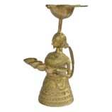 Dhokra-Tribal-Lady-with-Diya-WhiteBG-RightView-RainbowFeathers